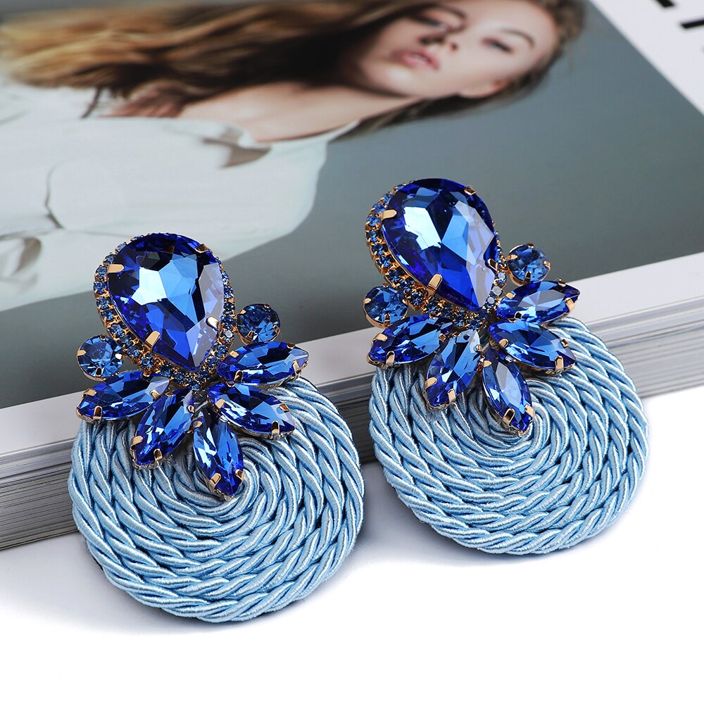 Ethnic Style Cotton Cord Weave Round Ear Accessories Vintage Sparkly Crystal Dangle Earrings For Women Luxury Jewelry: 31