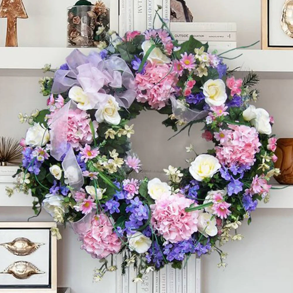 Kleurrijke krans lente deur decoraties muur hangende ornament kunstbloemenslinger voor lente kerst home decor rotan
