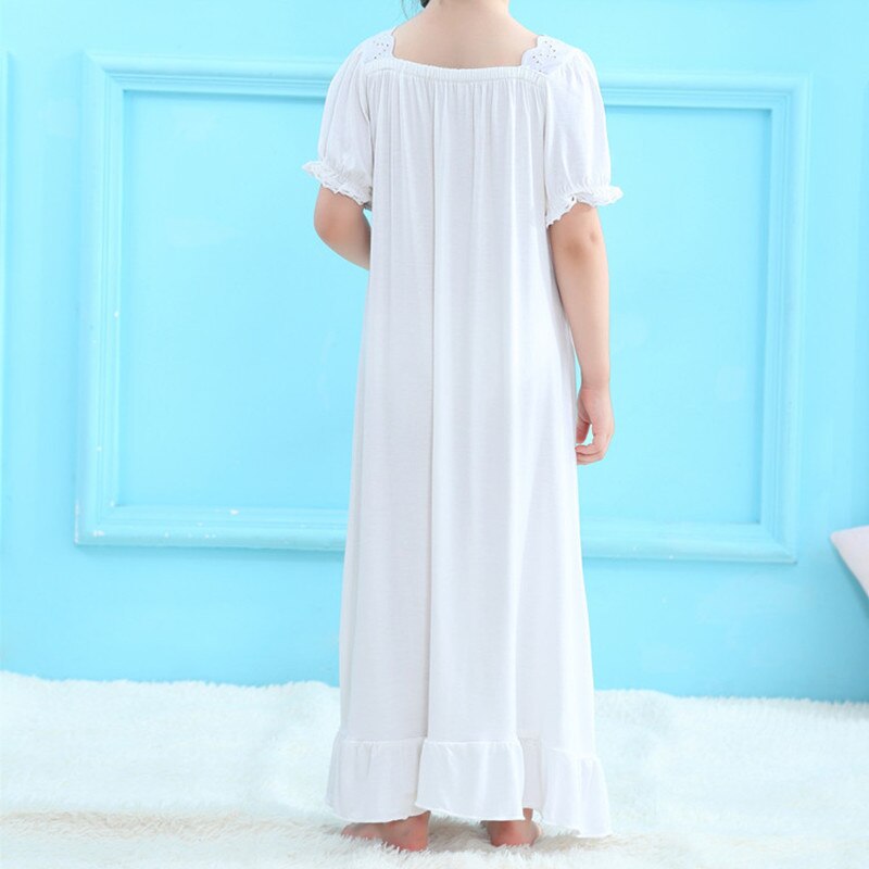 Girls White Pajama Kids Lace Princess Nightgown Dress Summer Girl Soft Cotton Sleepwear Sleeve Teen Pyjamas Children Homewear