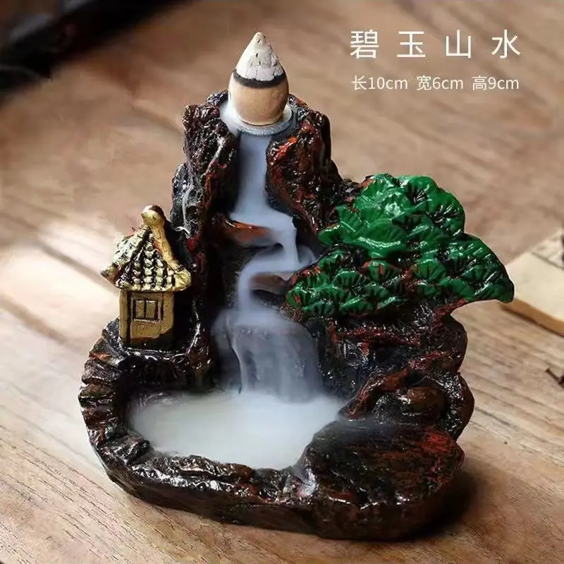 Incense Burner Resin Backflow Incense Smoke Waterfall Incense Holder For Aromatherapy Environment Cleansing Yoga Home Decor: Navy Blue