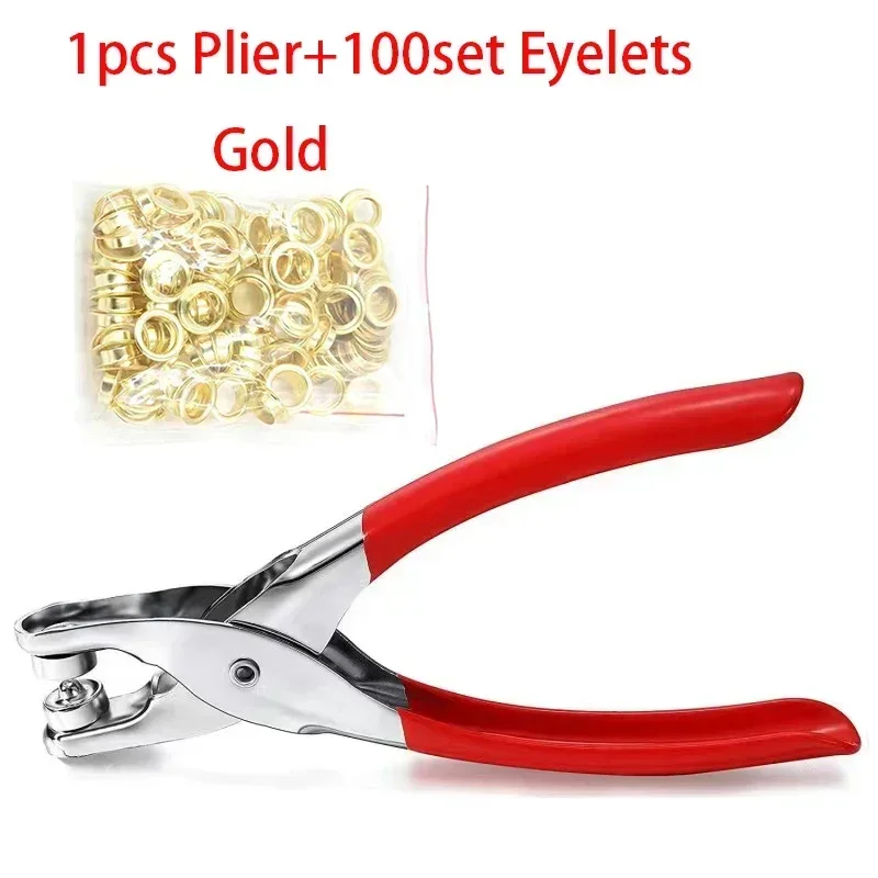 1 Set 1/4 Inch Grommet Eyelet Plier Set, Eyelet Hole Punch Pliers Kit With 100 Metal Eyelets, Grommet Tool Kit For Leather Cloth: Red