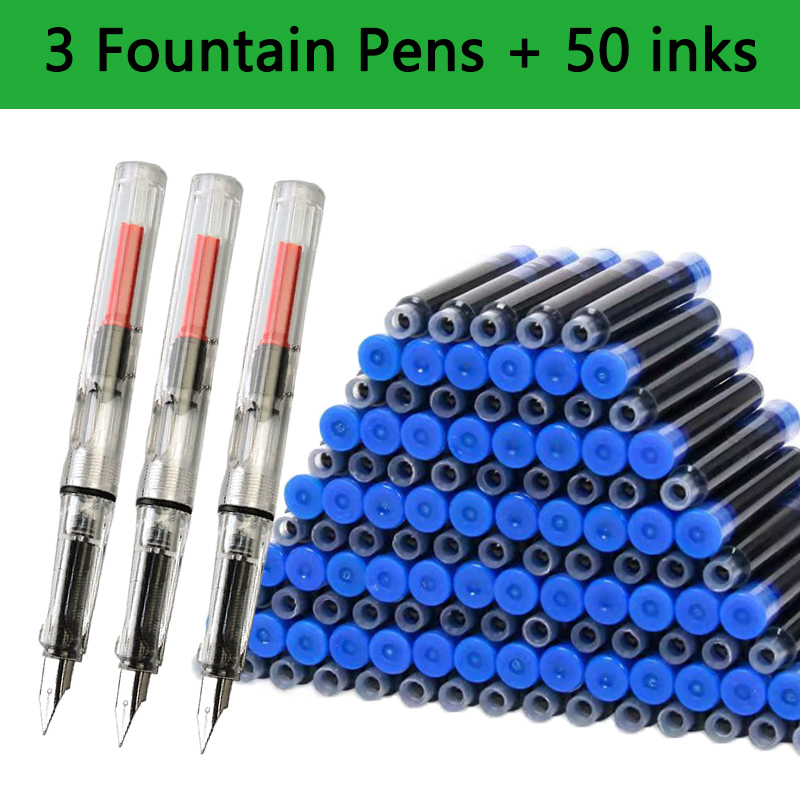 Juego de tinta reemplazable para pluma estilográfica, tinta negra/azul/roja EF, suministros escolares, papelería para escribir, caligrafía, 53 Uds.: Verde claro