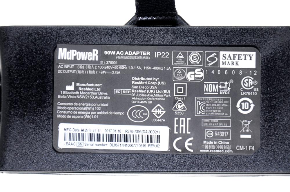 ResMed 370001 24V 3.75A 90W AC ADAPTER IP22 For ResMed AIR SENSE S10 10 AIR CURVE S10 AIR SENSE 1 370002 37015 R370-7232 DA90A24
