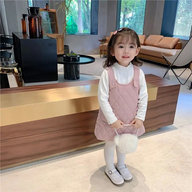 Chaleco de algodón coreano para niñas, prendas de vestir para otoño e invierno, falda con tirantes acolchada para bebés, novedad: color 2 / 120-Height 110-120cm