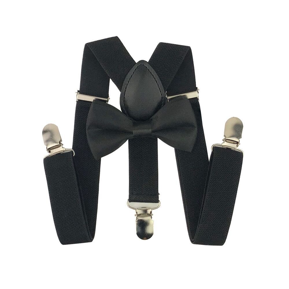 AEbone Bow Tie Suspenders for Children Pink Bowtie Braces Girls Baby Boys Tirantes Para Bebe Wedding Party Sus38: black