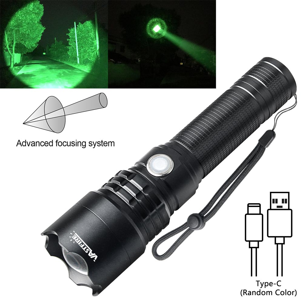 Hohe profession elle LED-Taschenlampe für die Jagd grünes Licht taktische Nacht Scout Licht Fisch Licht USB wiederauf ladbare wasserdichte Taschenlampe: Blau