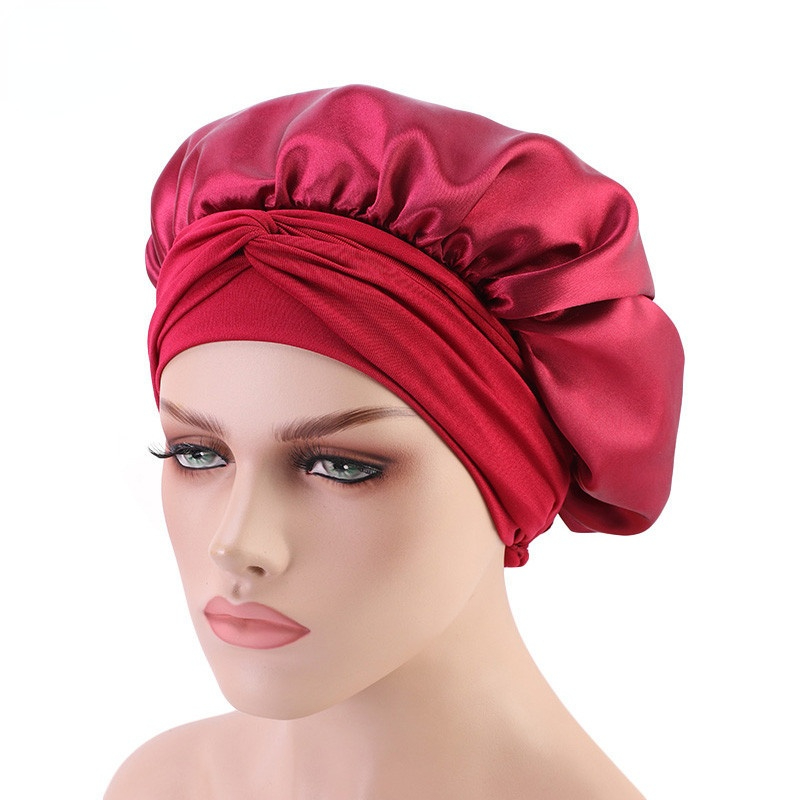 Gorro de dormir liso de satén para mujer y hombre, gorro para dormir de noche, para el cuidado del cabello, Unisex: Red