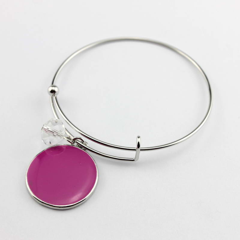 Monogramm Blanks Charm Emaille Flache Runde Disc Armreif Armband Einstellbar: B1923-SilverHot Pink