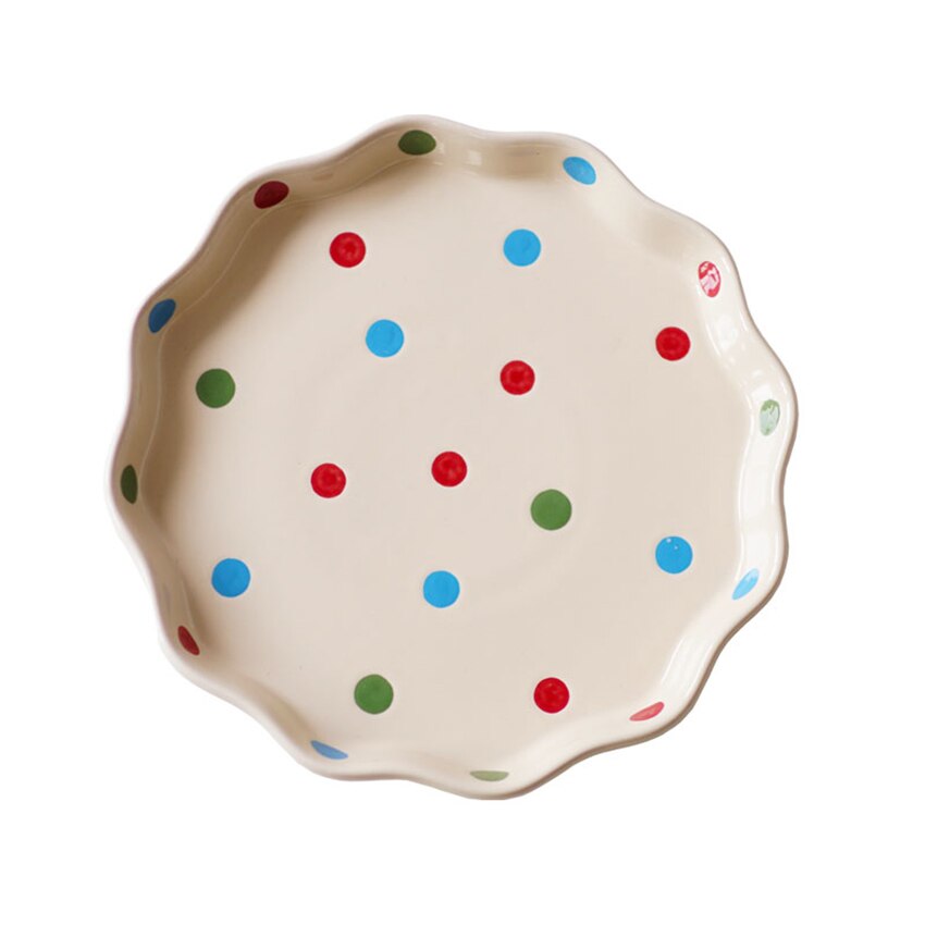 Porcelain Pie Pan, Round Pie Plate Baking Dish with Ruffled Edge Fruit Dessert Vegetable Plate Microwave Baking Plate