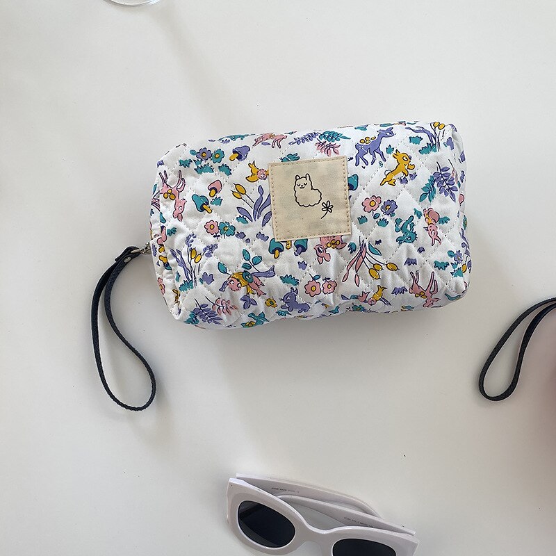 Koreaanse gewatteerde make-uptas voor dames, make-up opbergtas, draagbare toilettas, effen kleur, dames beautycase, etui voor benodigdheden: Landelijke stijl