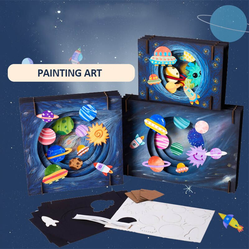 DIY Vast Starry Sky Craft Toys For Children Handmade DIY Universe Planet Carton Crafts For Kids Interactive Educational Toys