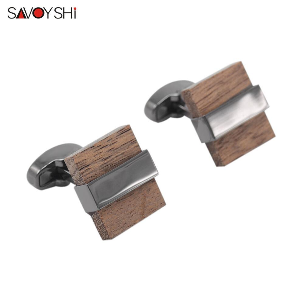 SAVOYSHI Wooden Cufflinks for Mens Shirt Cuff Brown Black Mashup Wood Cuff Links Wedding Brand Jewelry