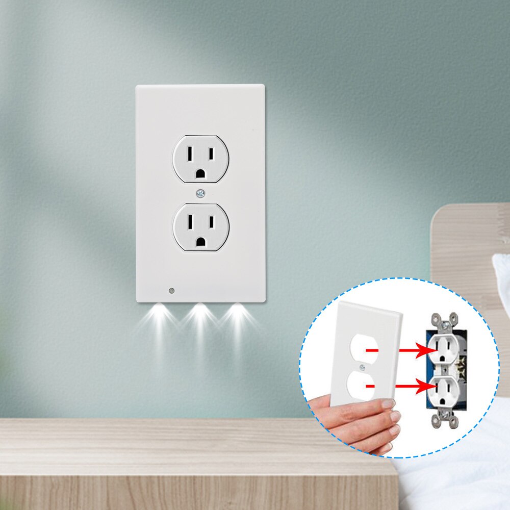 Placa de pared de salida con luces LED nocturnas, placa de pared dúplex, cubierta de luz Led nocturna, Sensor de luz ambiental para pasillo y dormitorio