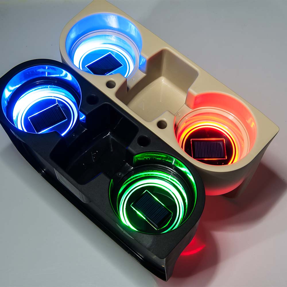Solar Car Cup Holder With LED Light Bottom Mat Pad Cover Lamp Bottle Drinks Coaster Car Styling