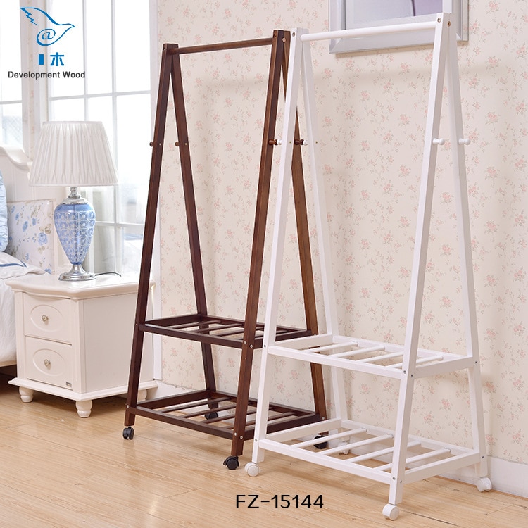 Solid Wood Floor Hanger Movable Folding Coat Rack Simple Shoe Rack Wooden Furniture Drying Rack Clothes Rack Coat Racks