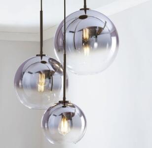 Tak glas boll ljuskrona hängande lampa sängbord hängande lampor upphängning belysning modernt kök ö loft glas lampor: Silverfärg / 1 stycke 25cm