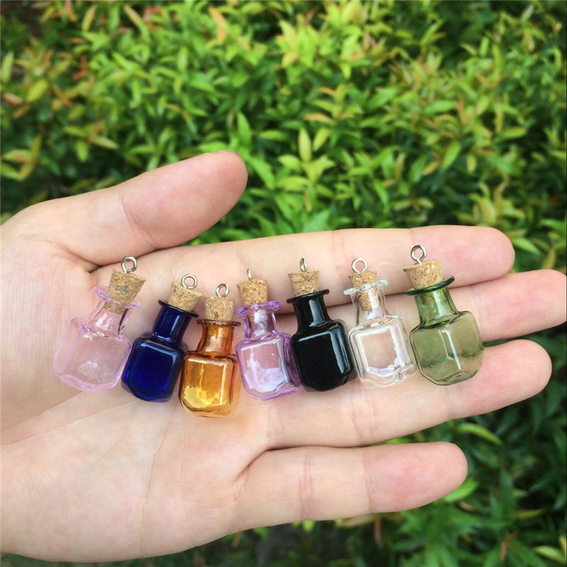 Cute Colour Bottles Metal Loop Mini Wishing Bottles Rectangle Crafts Pendants Diy Glass Jars Mix 7 Colors