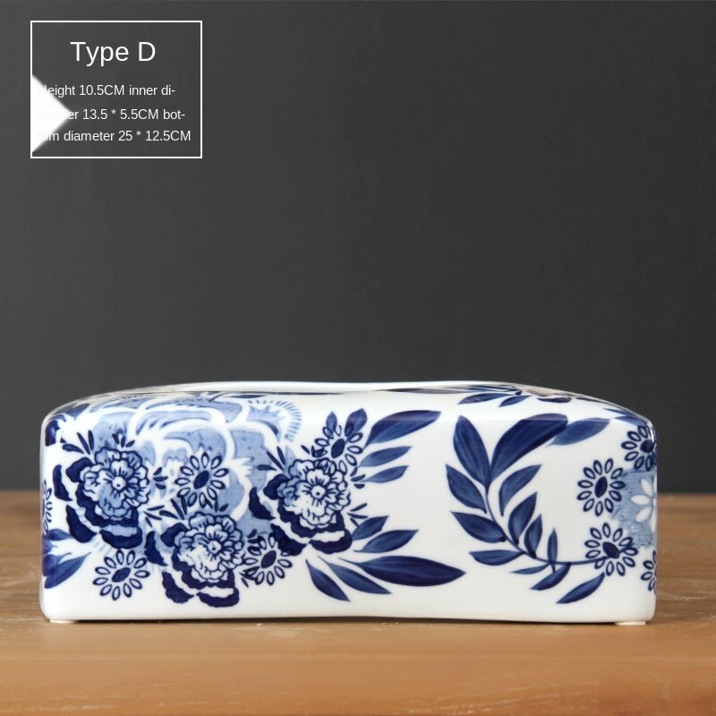Blue and White Porcelain Tissue Box Living Room Coffee Table Xi Character Desktop Napkin/Tissue Holder Home Living: 3