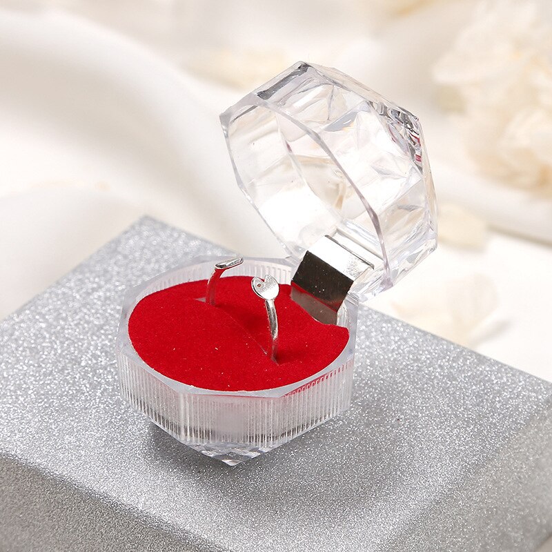 1PC Draagbare Elegante Acryl Transparante Ringen Oorbel Display Box Crystal Bruiloft Sieraden Pakket Box Vitrines 3.8*3.8cm: Rood