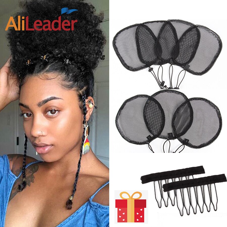 Filet à queue de cheval Afro ajustable noir-S/M/L | Filet avec lanière ajustable sur le dos pour la fabrication queue de cheval, filet pour chignon de cheveux Afro pour femmes 2 pièces
