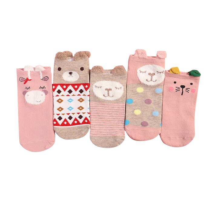 5Pairs Arrivl Women Cotton Socks Pink Cute Cat Ankle Short Casual Animal Ear Red Heart Gril Dot Stipe Print Soft Socks 35-40: cat ears