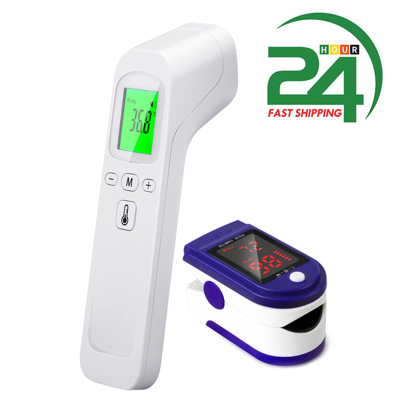 Pulse Oximeter Finger Clip Heart Rate Monitor And Digital thermometer Non-contact Infrared Thermometer For Body: Default Title