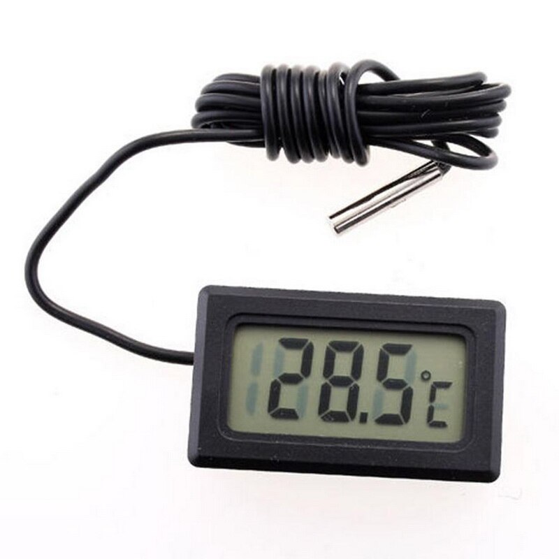 Waterproof LCD Digital Thermometer Aquarium Electronic Precision Fish Tank Temperature Measuring Tool with Probe Hygrometer^9: Black