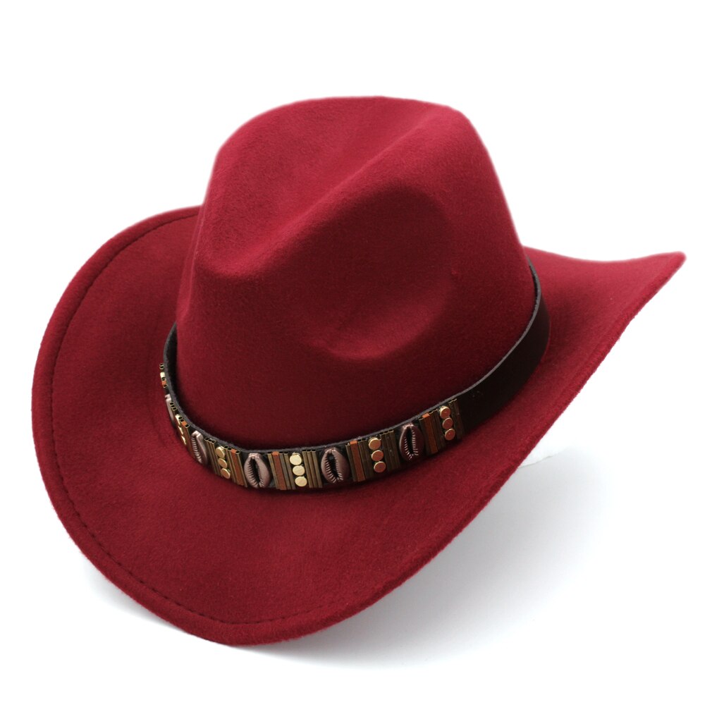 Mistdawn unisex western cowboy ridehat cowgirl kasket stiv bred skygge vinter varmt kostume: Rødvin