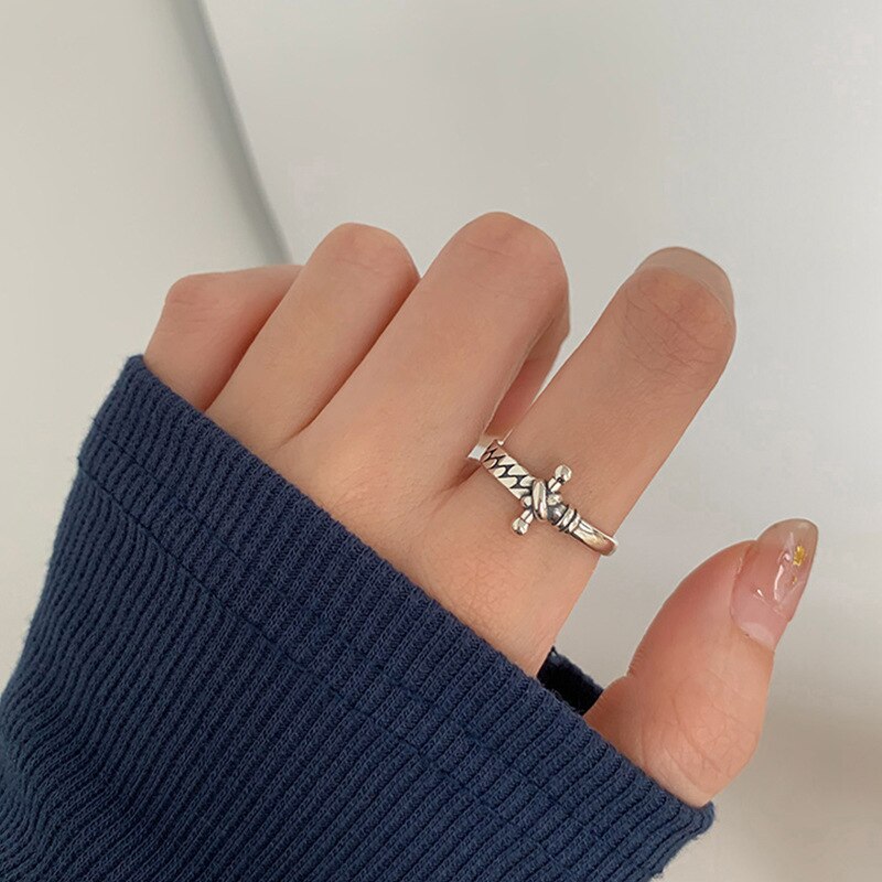 ANENJERY 925 Sterling Silver Combination Rings for Men Women Retro Personality Niche Chain Rings Party Jewelry: S-R1073