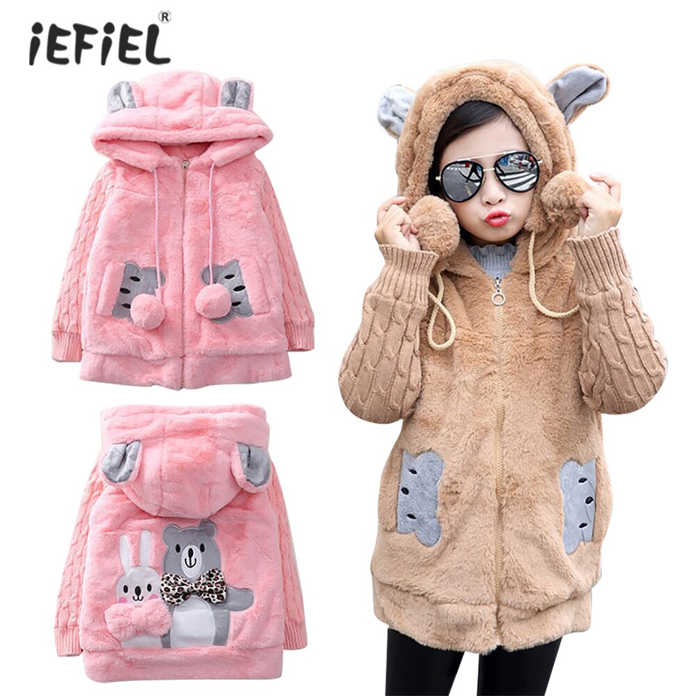 Manteau en fausse fourrure pour enfants, hiver, manteau ours de dessin animé, veste à capuche, combinaison de neige chaude, manteau rembourré en coton, vêtements d&#39;extérieur pour enfants