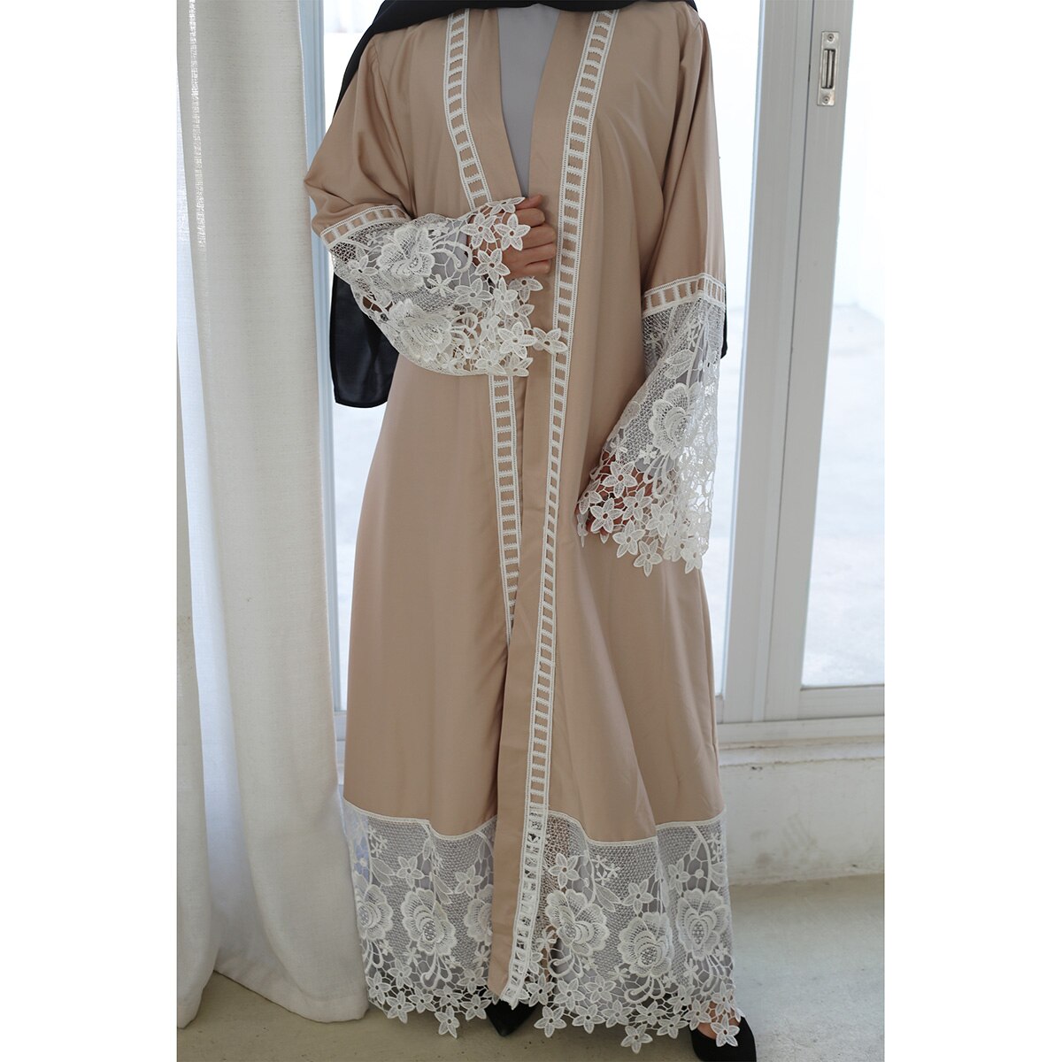 Kimono musulmán para mujer, cárdigan largo de encaje, ropa islámica, caftán árabe de Oriente Medio, Ramadán, Dubái, Abaya, novedad de