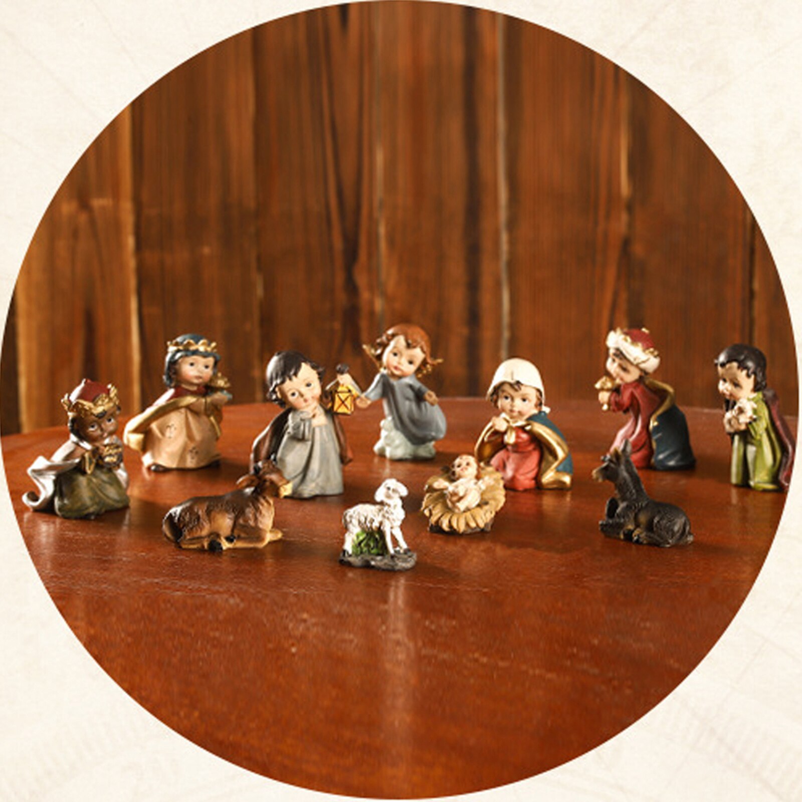Resin Statue Nativity Set Xmas Crib Statue Baby Hand Painted Manger Miniatures Ornaments Festival