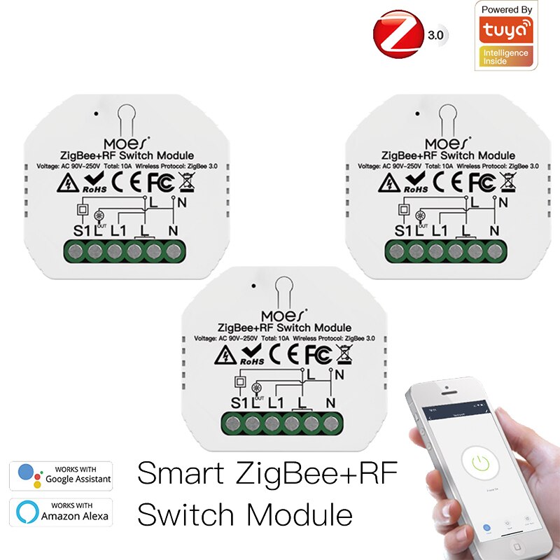 Tuya ZigBee 3.0 Smart Light Switch Module Smart Life Tuya Remote Control Work With Google Assistant Alex Yandex Smart Home: 3piece