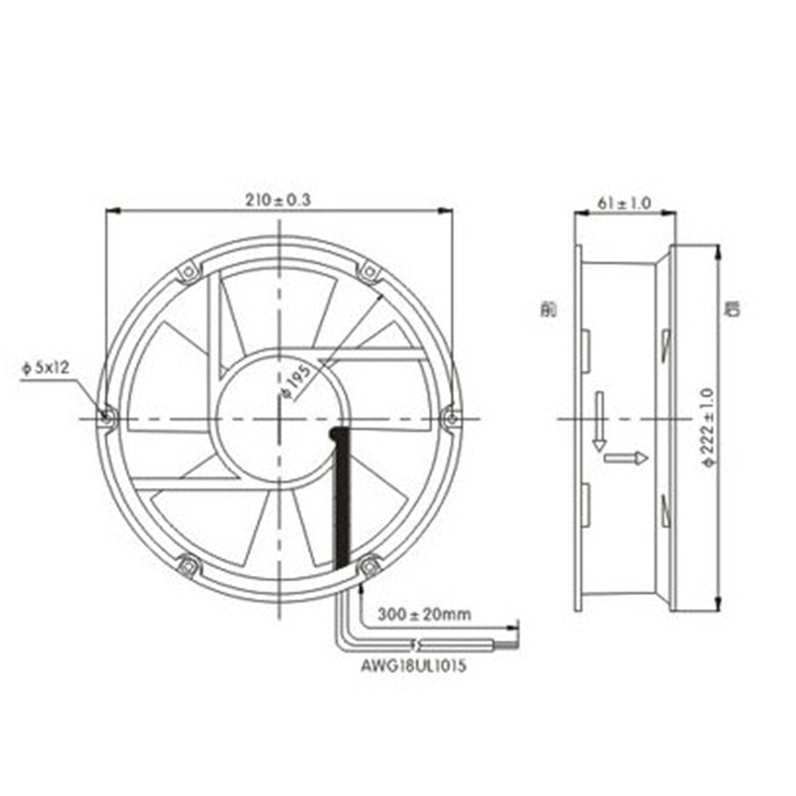 220V AC 200x60mm Round Axial Radiator Fan 285CFM 2400RPM Ball Bearing High Speed