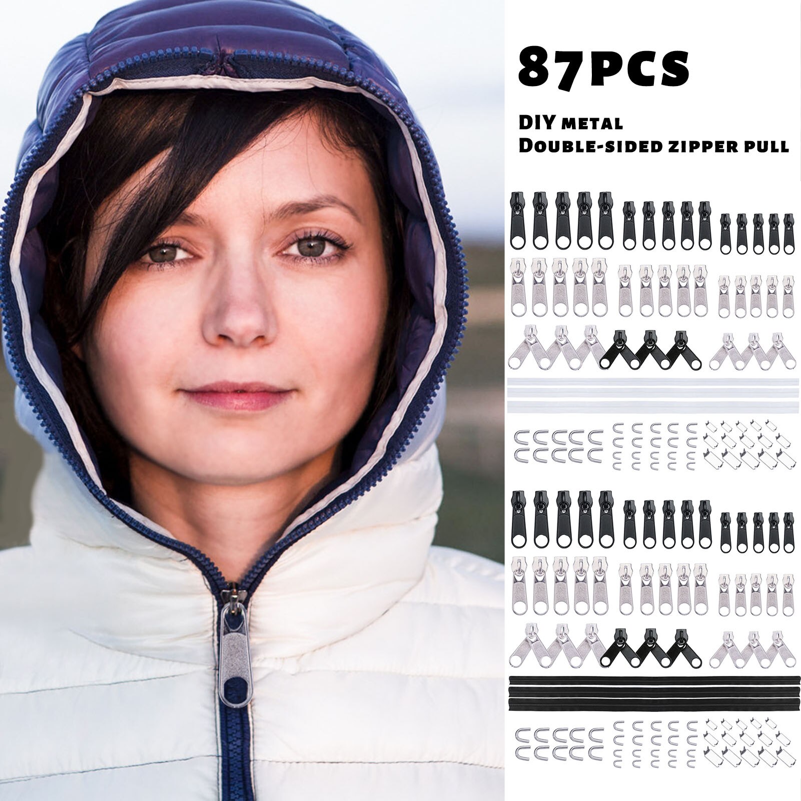 87PCS Replacement Zip Set Zip Repair Kit Various Sizes Of Replacement Zippers Are Available For Repairing Clothes Etc