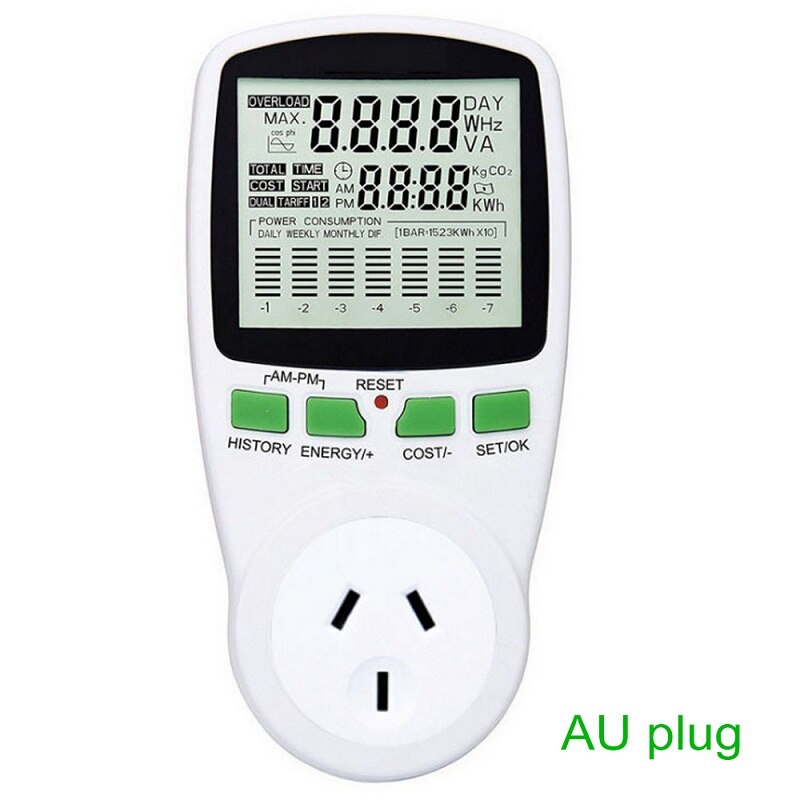 Ac intelligent energi strømmåler wattmeter stik eu us fr  uk 0.5w spænding strøm frekvens el monitor eu/us/dk stik: 2 stk / Au energimåler