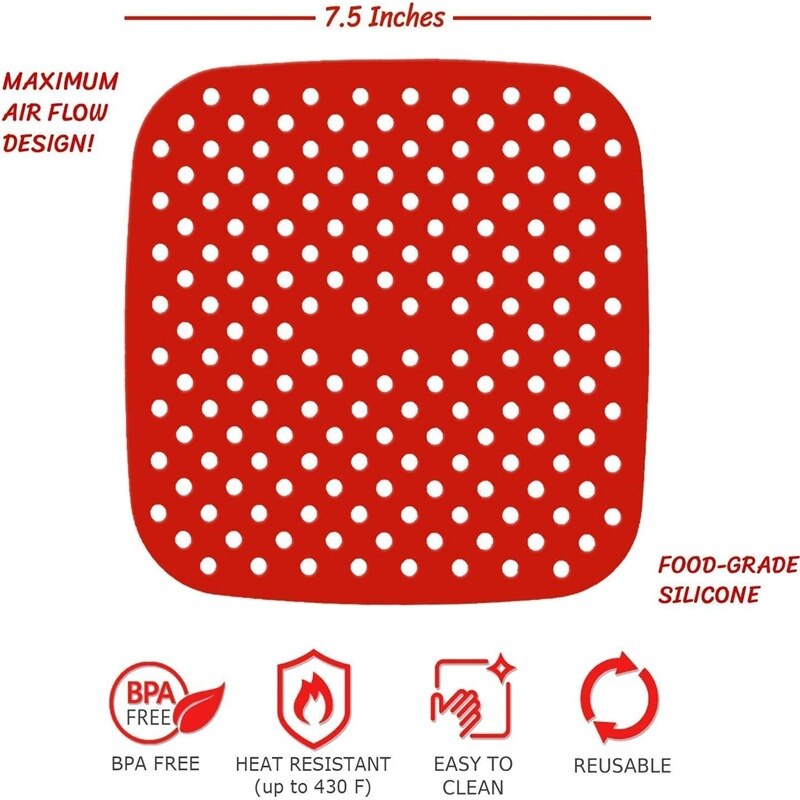 Air Fryer Liner Air Fryer Mat Food Grade Non-Stick Silicone Fryer Basket For 7.5~9-Inch Air Fryers Steamers Kitchen Accessories