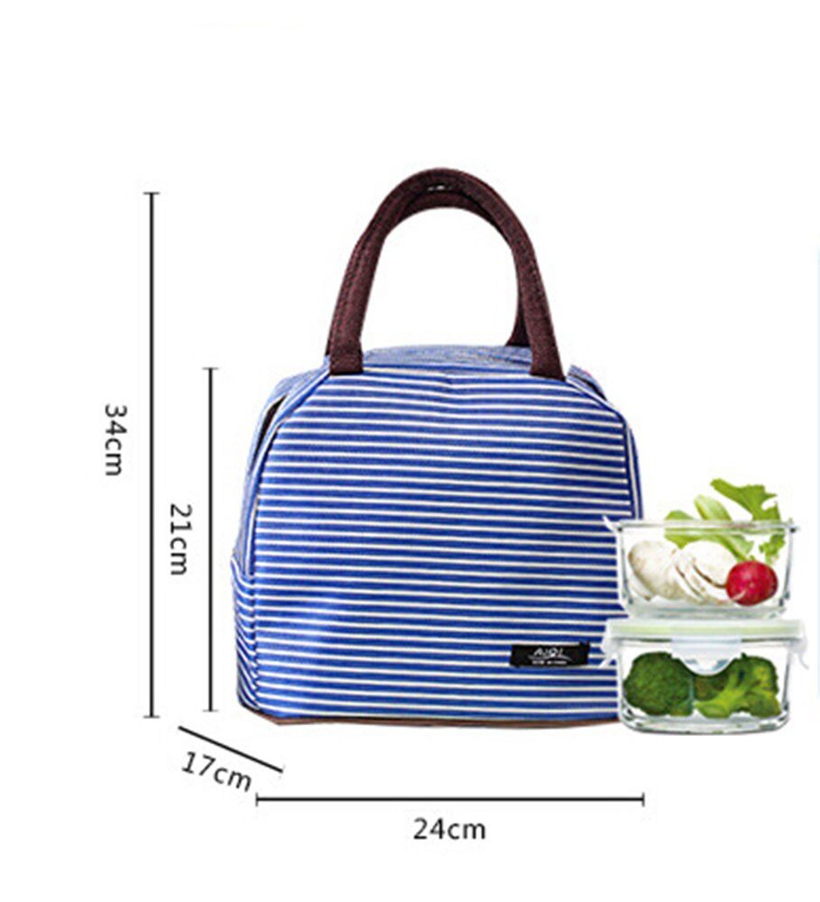 Brand Cooler Geïsoleerde Canvas Picknick Draagbare Streep Lunch Tas Doos Opbergtas Voor Unisex Thermische Voedsel