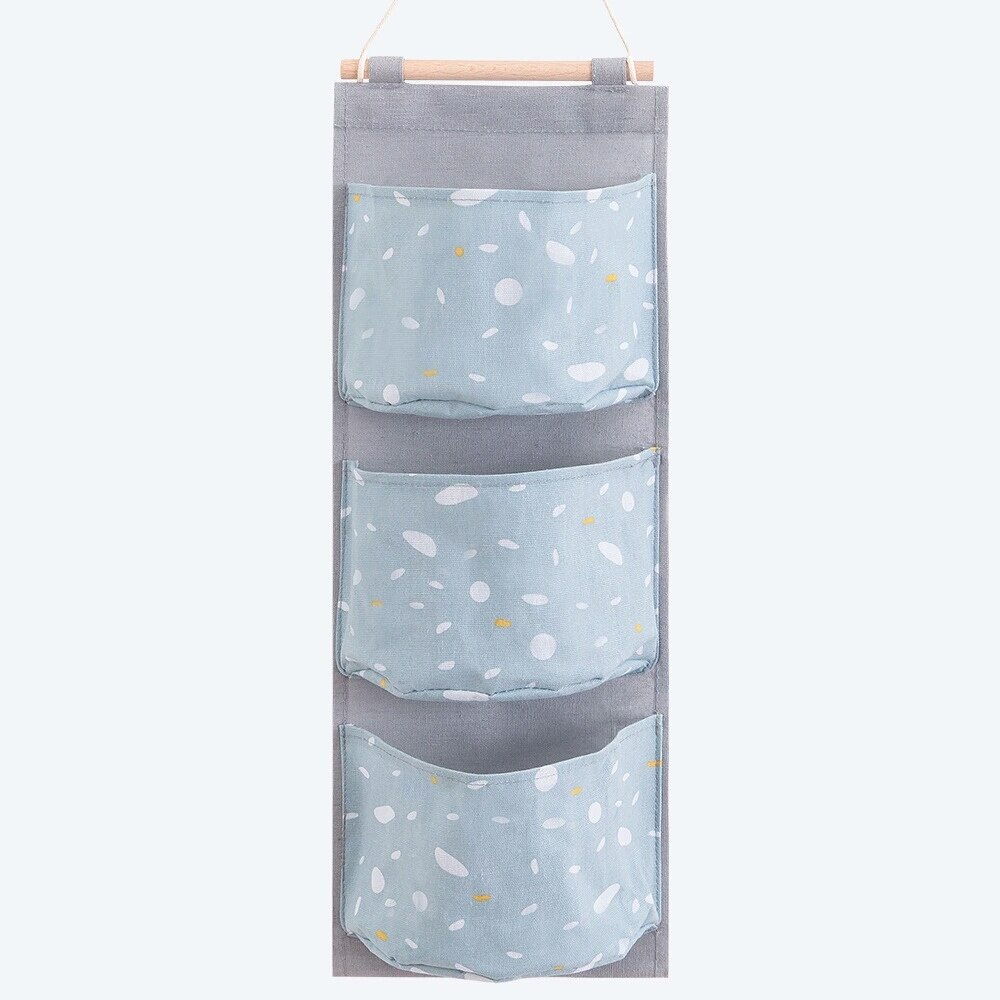 Cotton Linen 3 Pockets Hanging Storage Bag Door Back Wall Bedside Cabinet Grocery Hanging Organizers : QE2602 (1pc)
