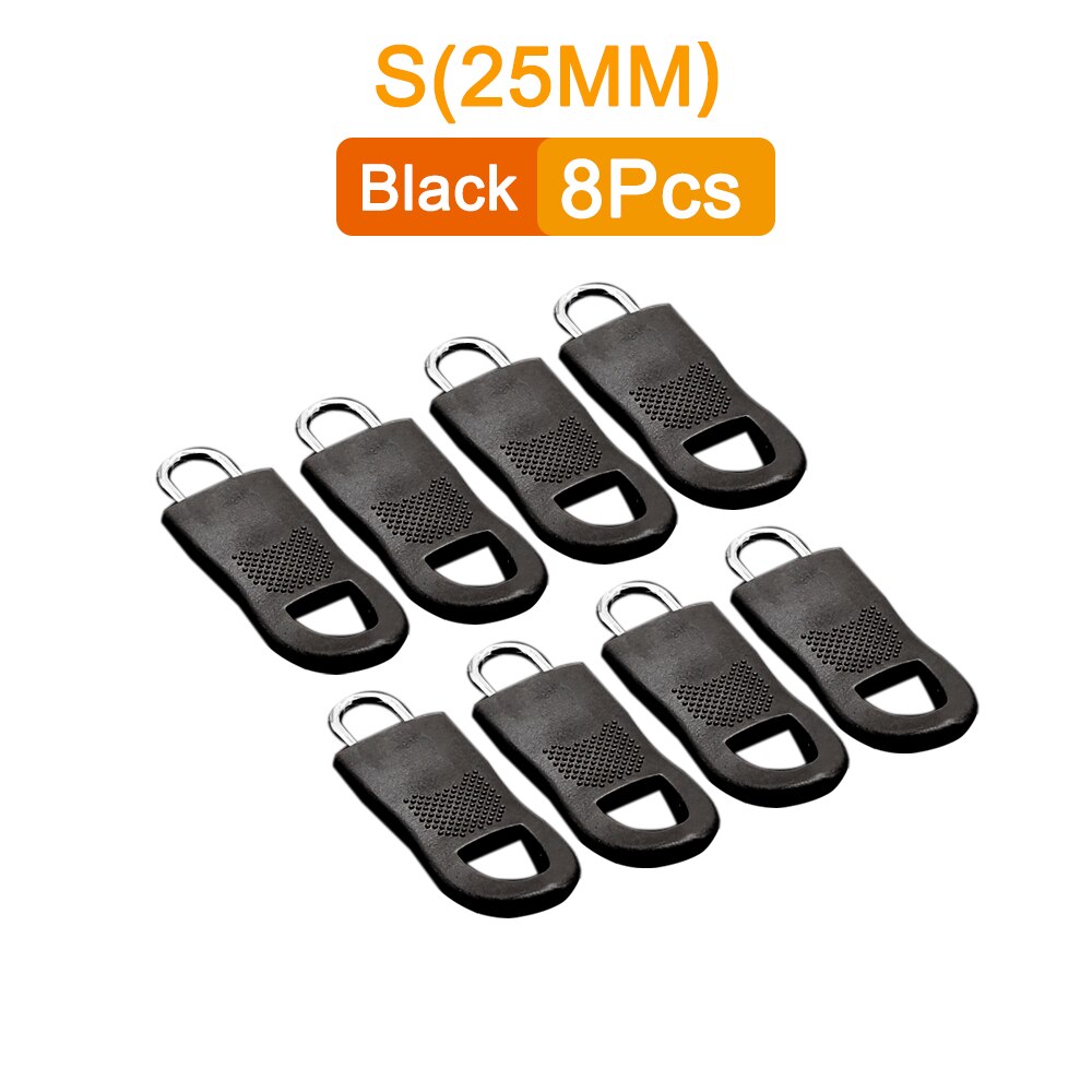 Tirette de remplacement, 8 pièces, tirette de fermeture éclair, étiquette de corde, fixateur de fermeture éclair, boucle cassée, sac à languette, valise, sac à dos, tente: 8PCS-Black-S