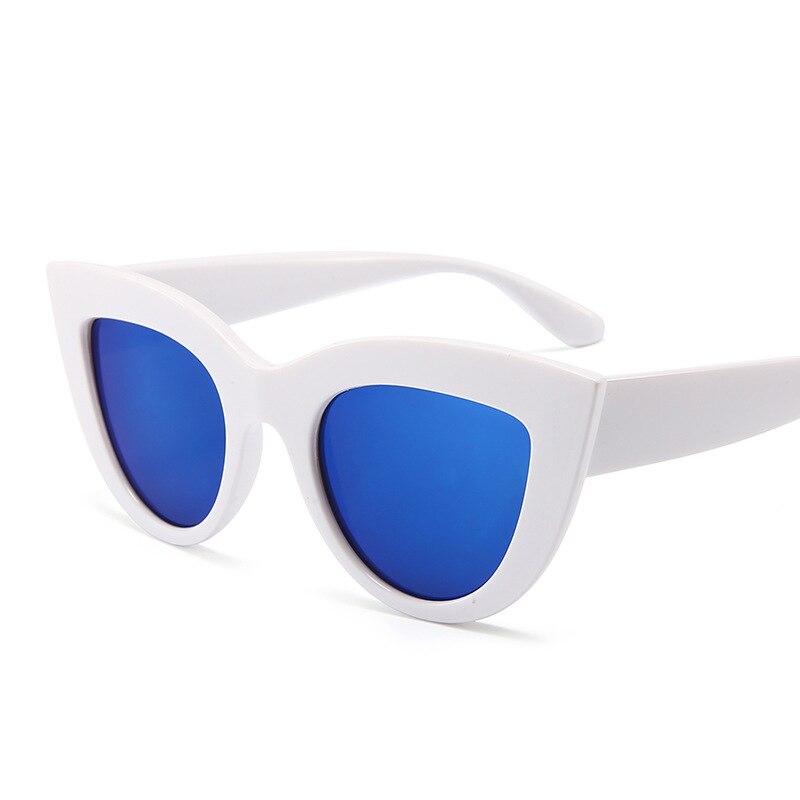 Pink Cat Eye Sunglasses Women Brand Black Mirror Sun Glasses Lady Cool Eyeglasses Female Shades Oculos Eyewear: white blue