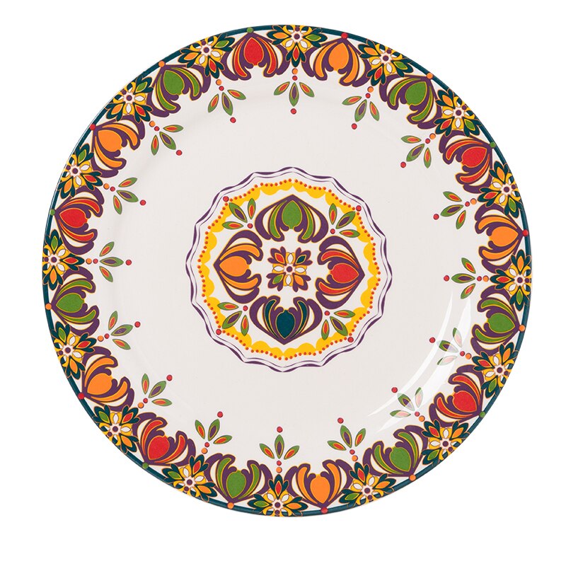 Ceramic Retro Dinnerware Bohemia Dinner Set 11inch Large Dessert Steak Plate 380ml Milk Coffee Mug 6inch Salad Bowl