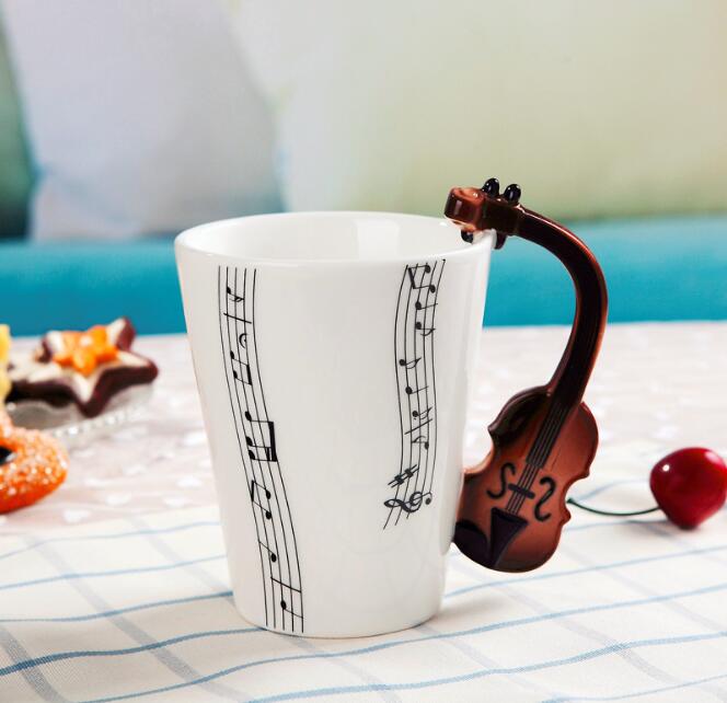 Musik violinstil gitarr keramisk mugg kaffe te mjölk stavkoppar med handtag kaffemugg nyhet: Stil 2