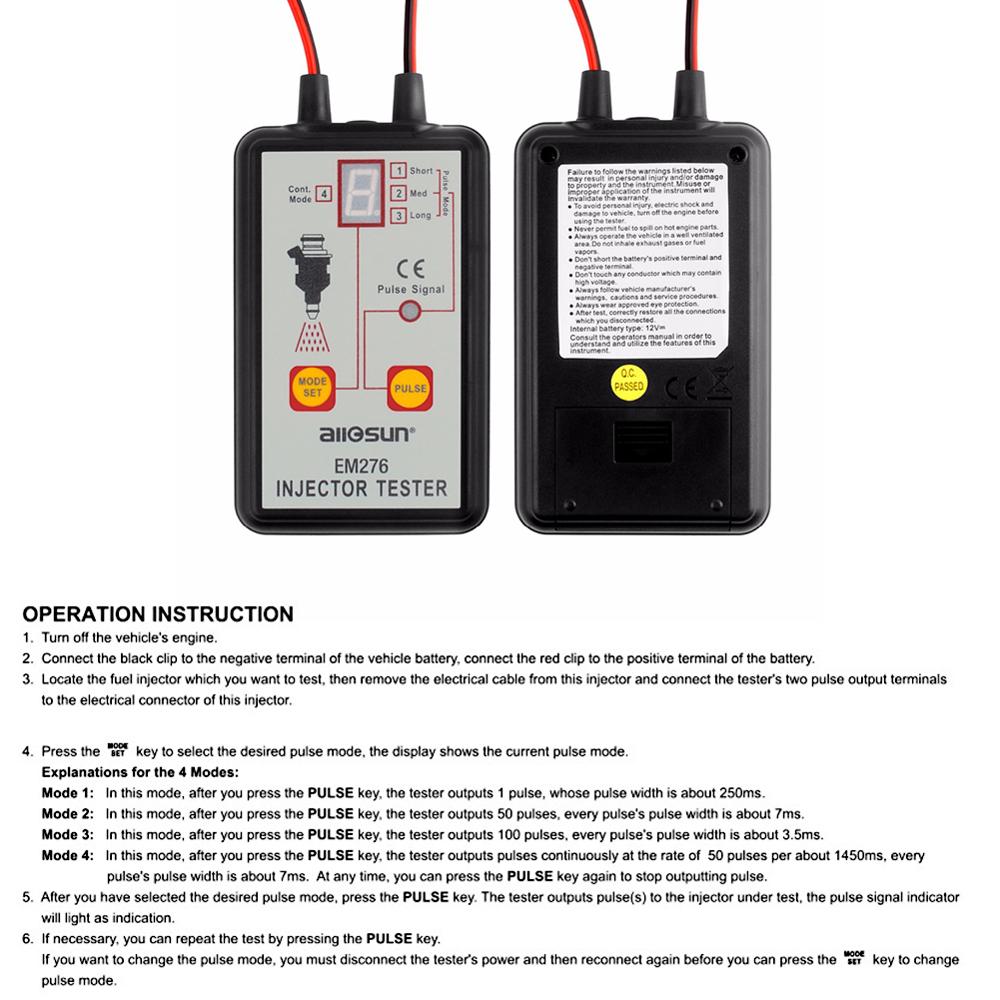 Em276 injektor tester 12v brændstof injektor 4 pluse modes tester kraftfuldt brændstof system scanningsværktøj  em276 bil tester