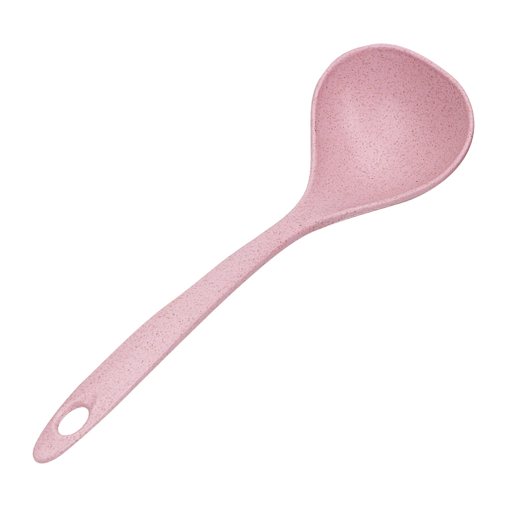 HILIFE cuchara de comida de mango largo cazo cuchara sopera vajilla suministros de cocina paja de trigo respetuoso con el medio ambiente: Rosa