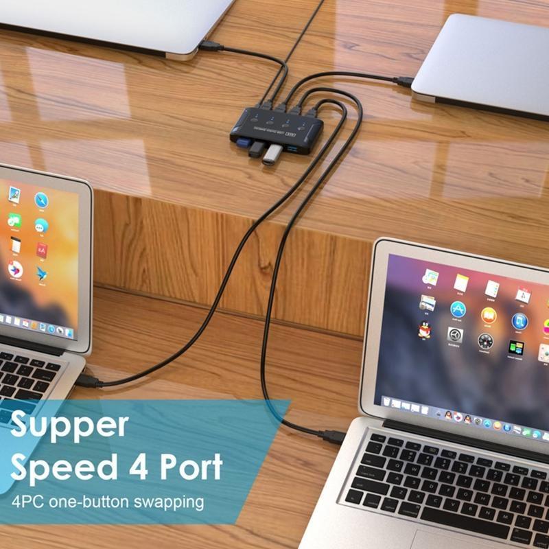 K32C USB KVM Switch USB2.0 Switcher KVM Switch for Windows10 PC Keyboard Mouse Printer 4 PCs Sharing 4 Device USB Switch