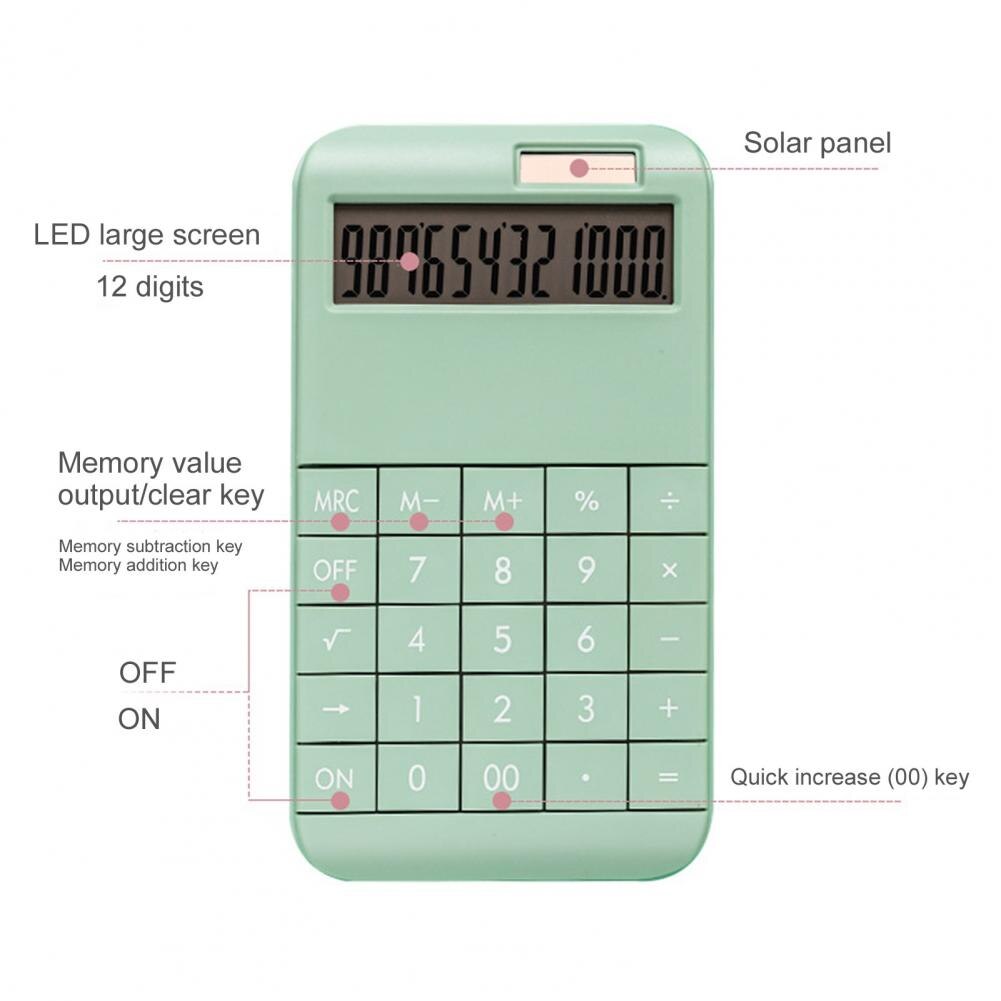 12 Digit Desk Calculator Large Buttons Financial Business Accounting Tool Pink Blue Black big buttons battery and solar power