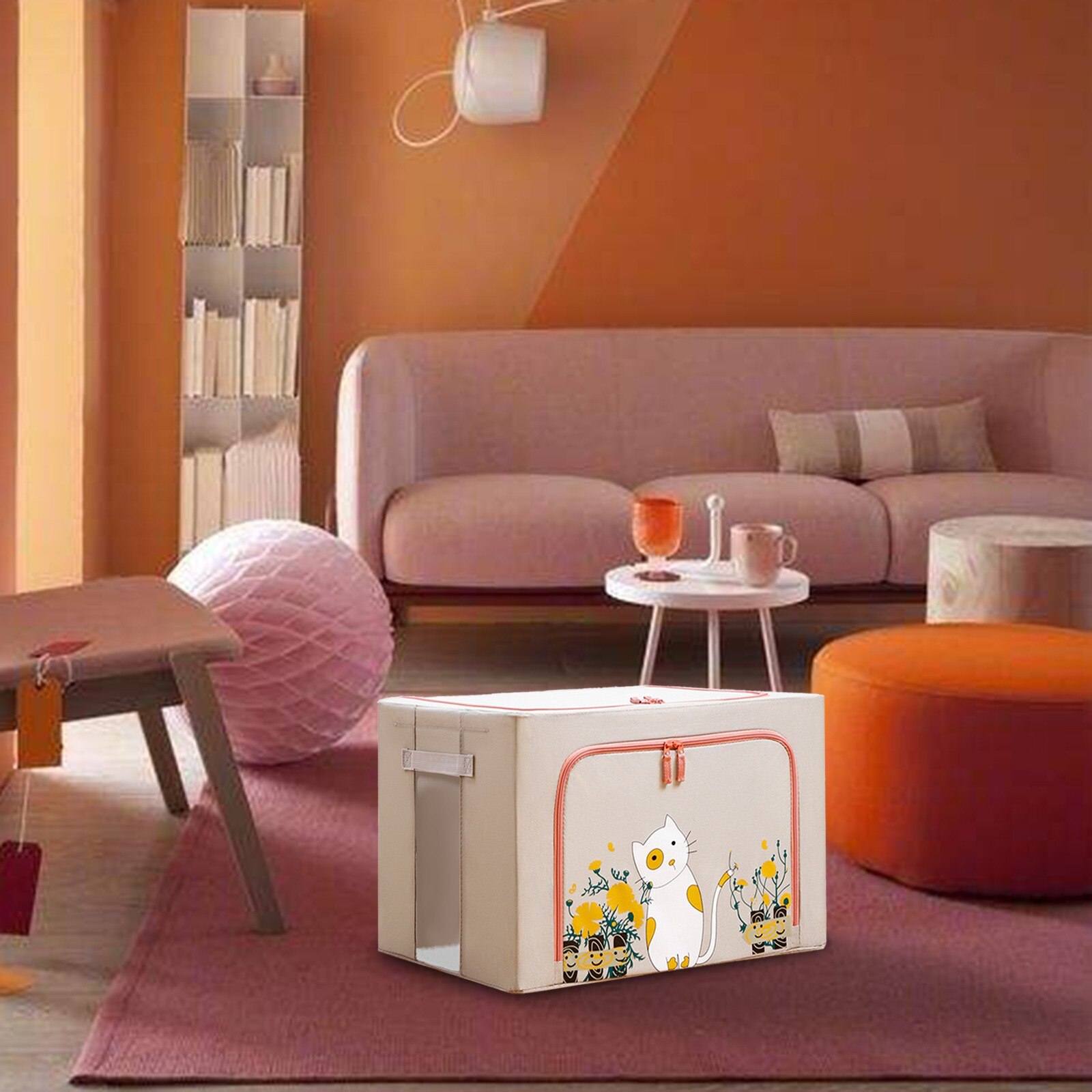 40# Foldable Storage Box Large-capacity Rectangular Organization Linen Fabric With Zipper Moisture-proof Toys Quilt Storage Box