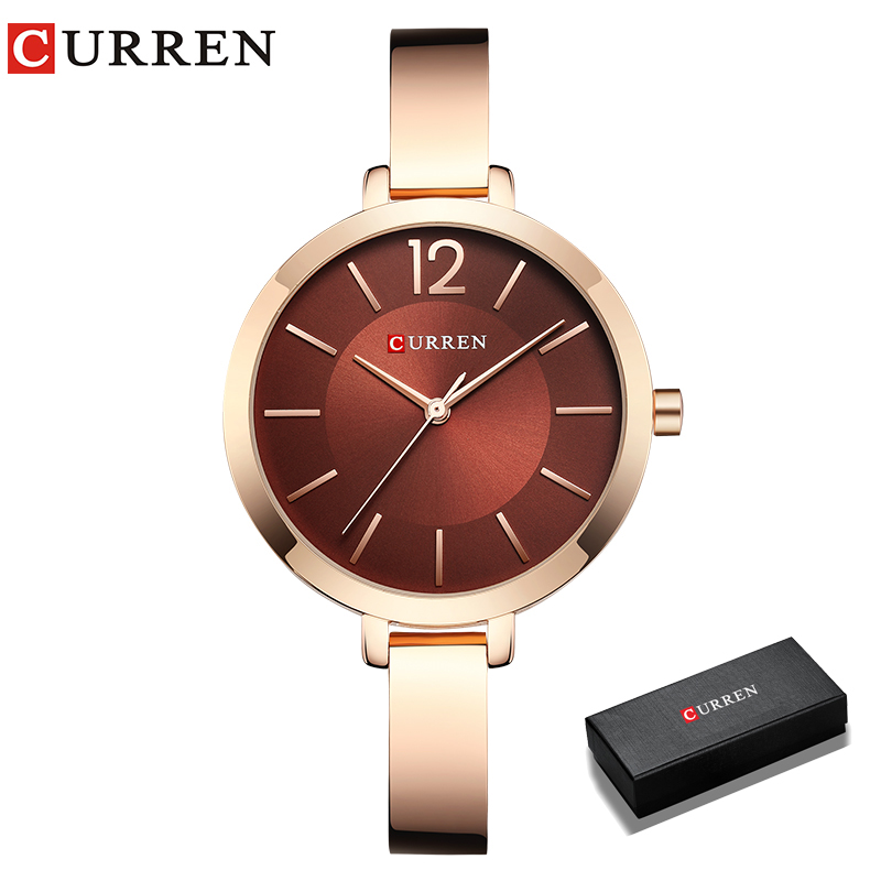 CURREN Gold Women Watches Stainless Steel Ultra thin Quartz Watch Woman Romantic Clock Women&#39;s Watches Montre Femme: rose coffee box