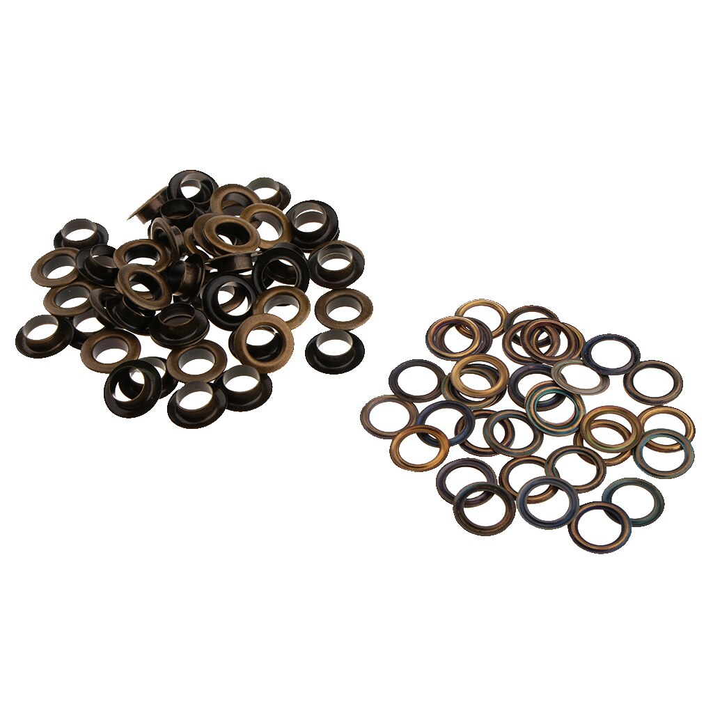 50 stykker metaløjler med skiver læderfittings til beklædningsgenstande: Bronze 20mm